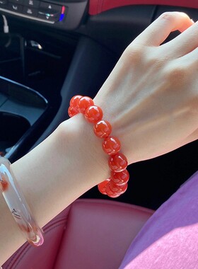 高品质天然原矿保山柿子红冰透南红玛瑙手串大颗粒显白男女款手链