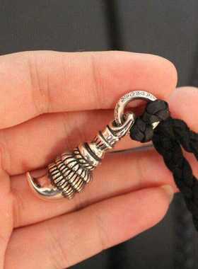 克罗潮牌复古925纯银实心款老鹰嘴吊坠CH十字架挂坠项坠皮绳项链