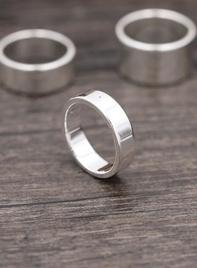 克罗潮实心S999足银戒指复古饰品简约男女光面食指环时尚情侣对戒