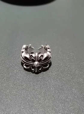 克罗潮CH潮牌克情侣925纯银指环罗心十字架戒指男女开口尾戒对戒