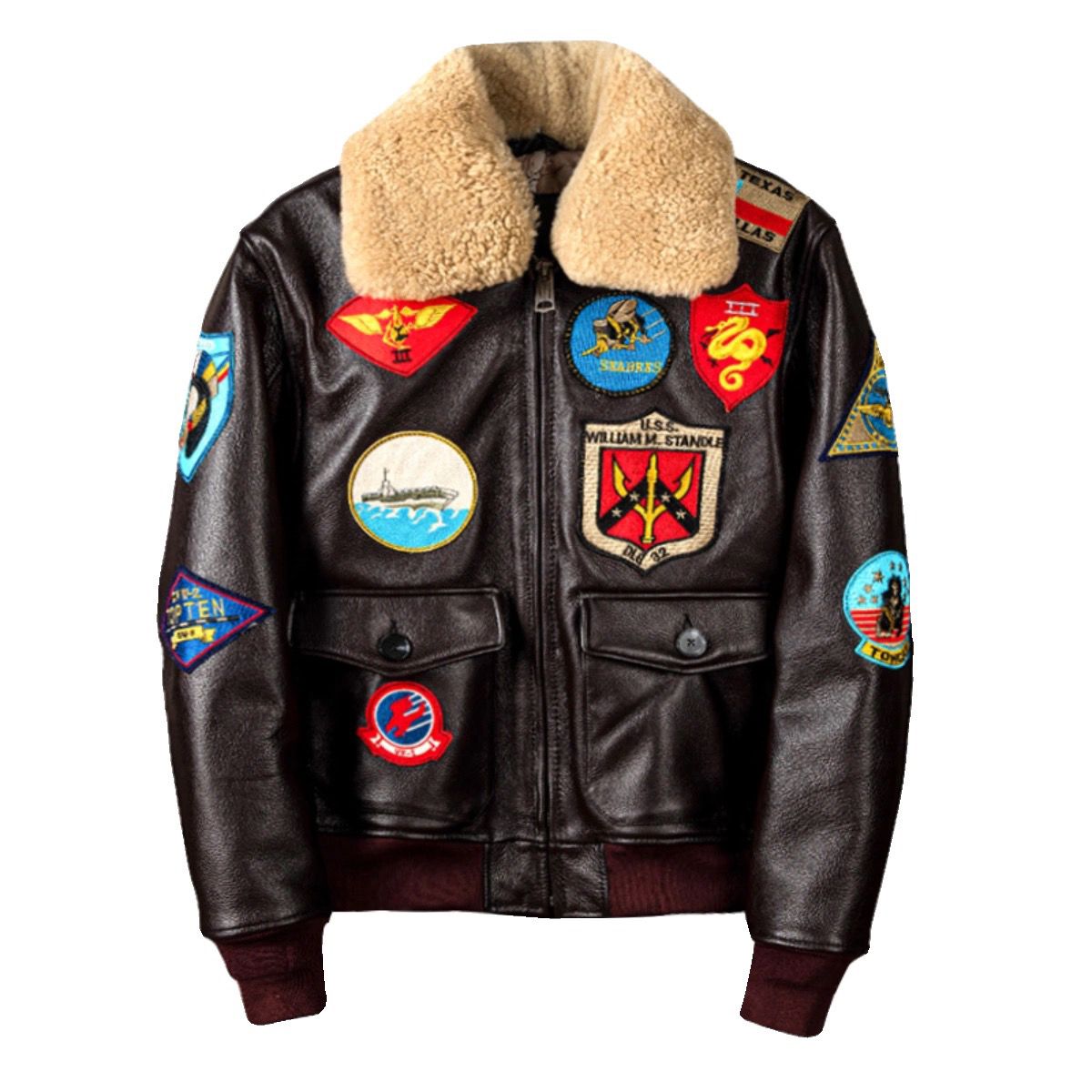 壮志凌云 G1飞行服夹克 真皮皮衣男头层牛皮加棉大码外套 - 图3