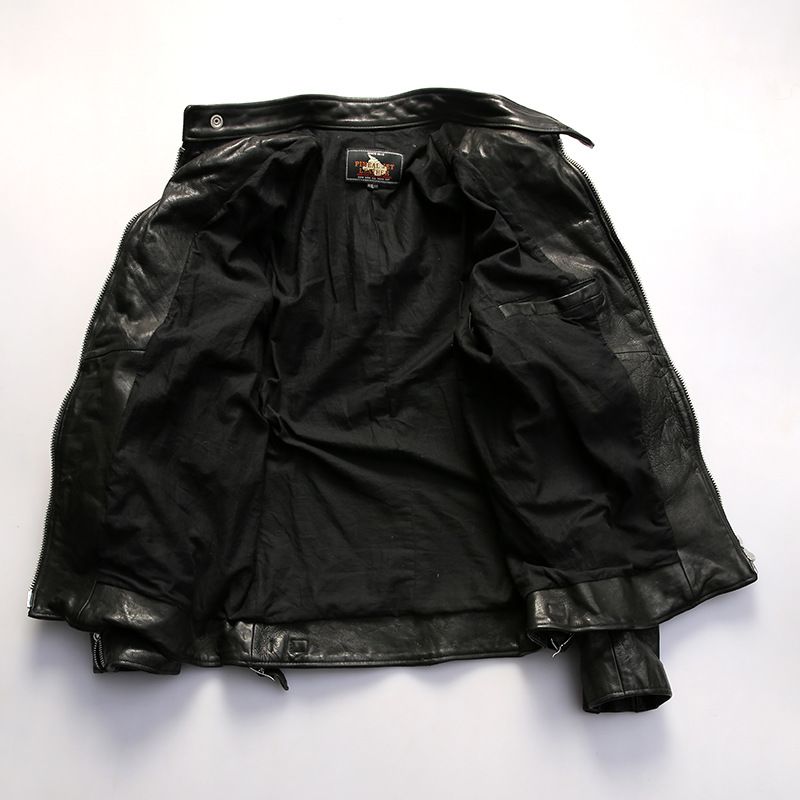 新款小贝阿美咔叽牛皮立领美式复古男士皮衣真皮外套飞行服皮夹克 - 图2