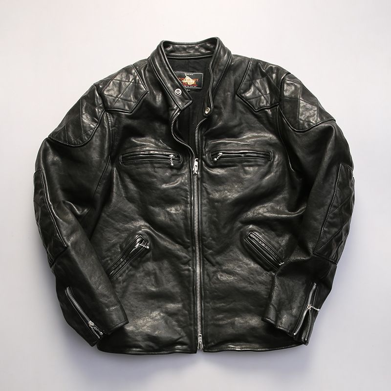 新款小贝阿美咔叽牛皮立领美式复古男士皮衣真皮外套飞行服皮夹克 - 图1