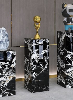 大理石纹雕塑工艺品岩板摆件底座展示台酒店展厅会所客厅装饰摆设
