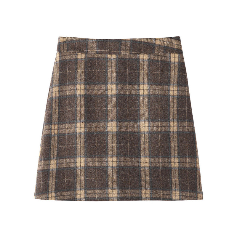 冬季毛呢格子2020新款复古羊毛裙子 铭岚半身裙