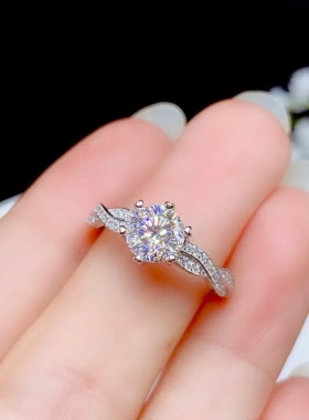 八心八箭镀PT950仿真莫桑钻扭臂满钻开口戒指女 网红直播热卖饰品