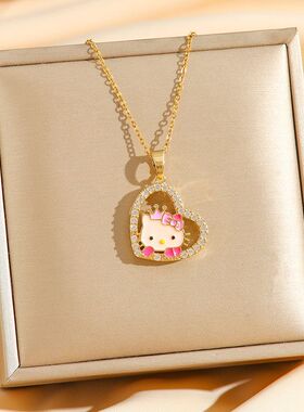 希音heiiokitty凯蒂猫钛钢项链卡通可爱少女KT猫吊坠三丽鸥锁骨链