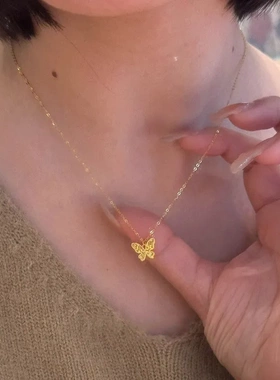 金色鱼鳞碎冰冰蝴蝶项链女颈链2025新款高级感轻奢小众锁骨链