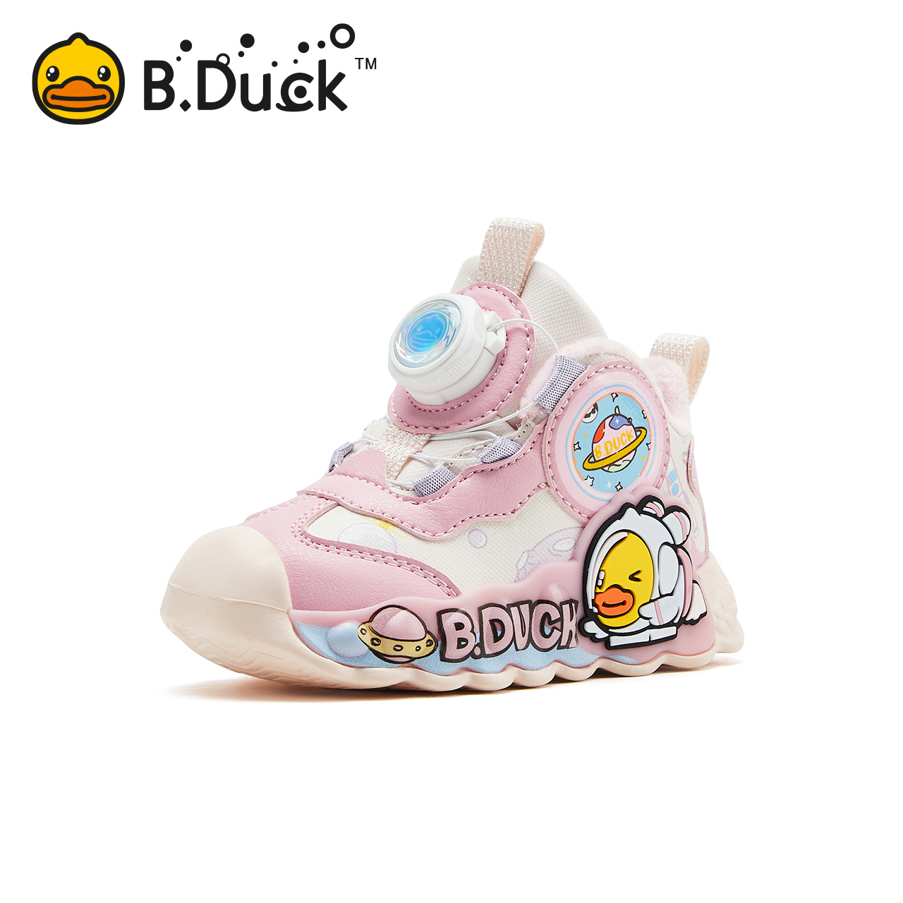 B.Duck小黄鸭童鞋男童运动鞋加绒二棉冬季新款女童棉鞋旋转扣鞋子