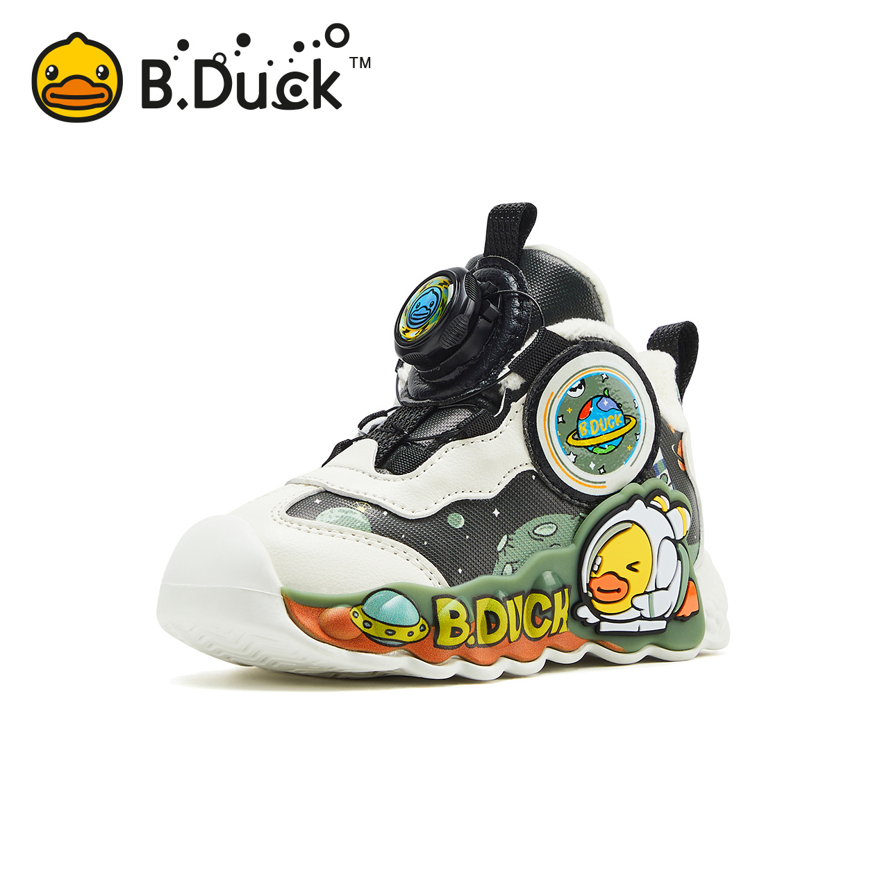 B.Duck小黄鸭童鞋男童运动鞋加绒二棉冬季新款女童棉鞋旋转扣鞋子