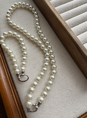 现货西班牙老珍珠项链8mm正圆极光高亮无暇925银基础款龙虾扣