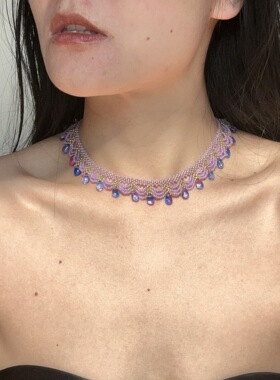 纯欲风蕾丝串珠花边紫色项链choker