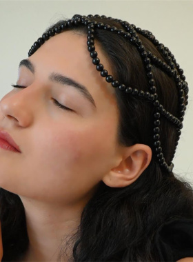 设计自制黑色镂空串珠发帽