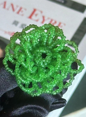 特！重工手作 复古磨砂绿 串珠玫瑰花戒指