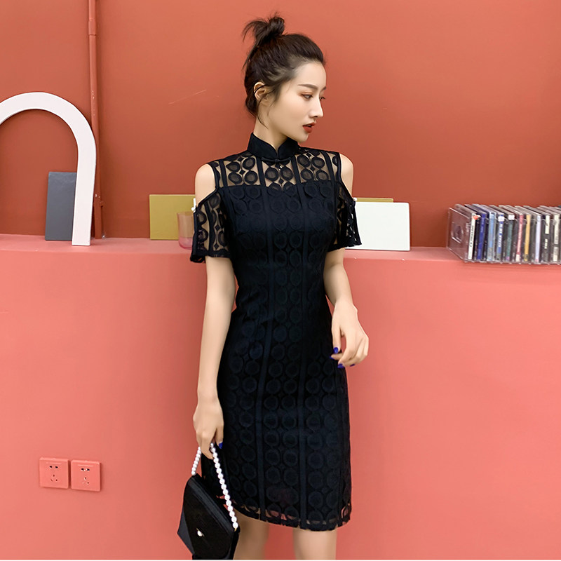 黑色旗袍改良夏季年轻款少女连衣裙 美拉丁旗袍