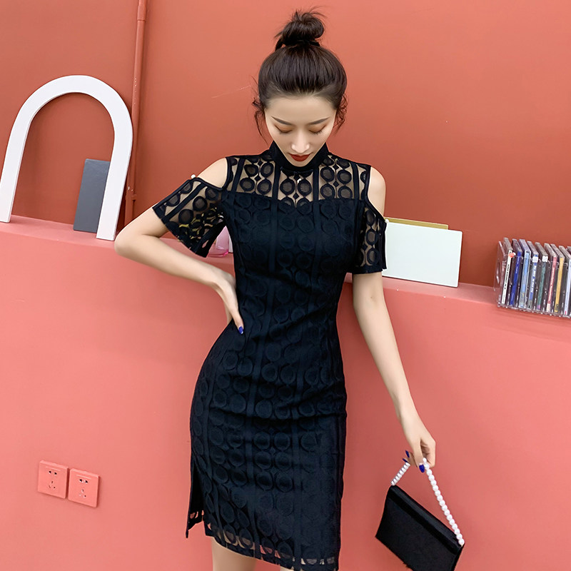 黑色旗袍改良夏季年轻款少女连衣裙 美拉丁旗袍