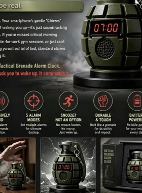 【现货】Grenade Alarm Clock手榴弹造型闹钟炸弹座钟带LED和声效