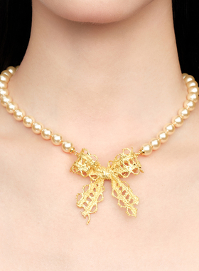 YVMIN尤目 x SHUSHUTONG 蕾丝蝴蝶结珍珠锁骨链项链礼物