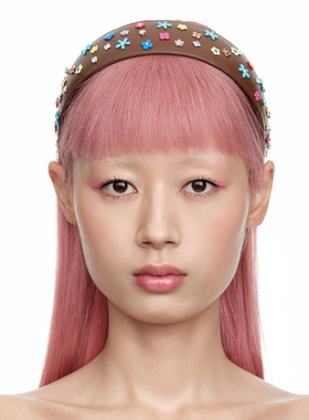 YVMIN尤目 小花碎钻皮革发箍女设计师首饰生日礼物女生新品