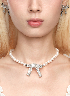 YVMIN尤目 x SHUSHUTONG 锡纸蝴蝶结珍珠项链锁骨链礼物