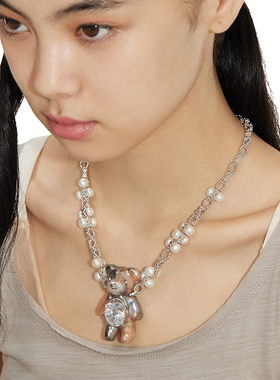 YVMIN尤目 大号彩色珠光小熊珍珠项链设计师毛衣链圣诞生日礼物