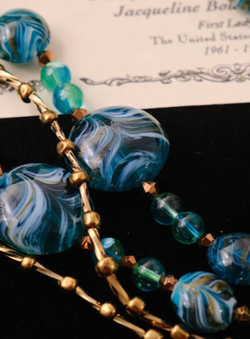 Vintage琉璃珠项链 |手工制独特复古温润｜蓝色独特纹理多层项链