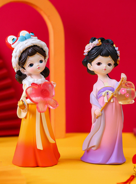 国潮唐代国风汉服玩偶桌面摆件