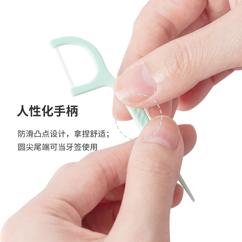 miniso名创优品旗舰店MINISO名创优品家庭装薄荷牙线棒80支扁线超细剔牙护龈牙签线盒装1