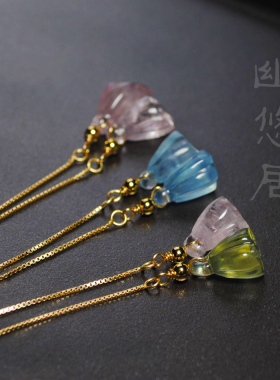天然摩根石银镀金手工莲蓬耳线