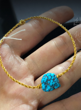 原矿绿松石高瓷银镀金手绳特价