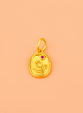 S925古法银镀金招财纳福郁金香吊坠手链串珠DIY编绳小滴溜配件