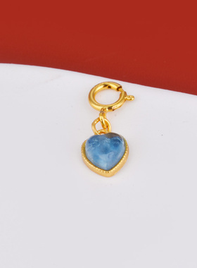 S925古法银镀金配件镶嵌海蓝宝爱心吊坠diy珍珠水晶手链银饰配件