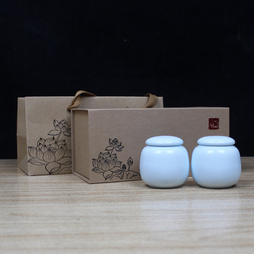 茶叶罐存茶分装小号陶瓷瓶中式厨房礼盒套装亚光瓷香丸面膜粉密封 - 图1