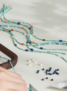 「西溪子」波西米亚绿色串珠项链新中式彩色串珠小众高级锁骨链