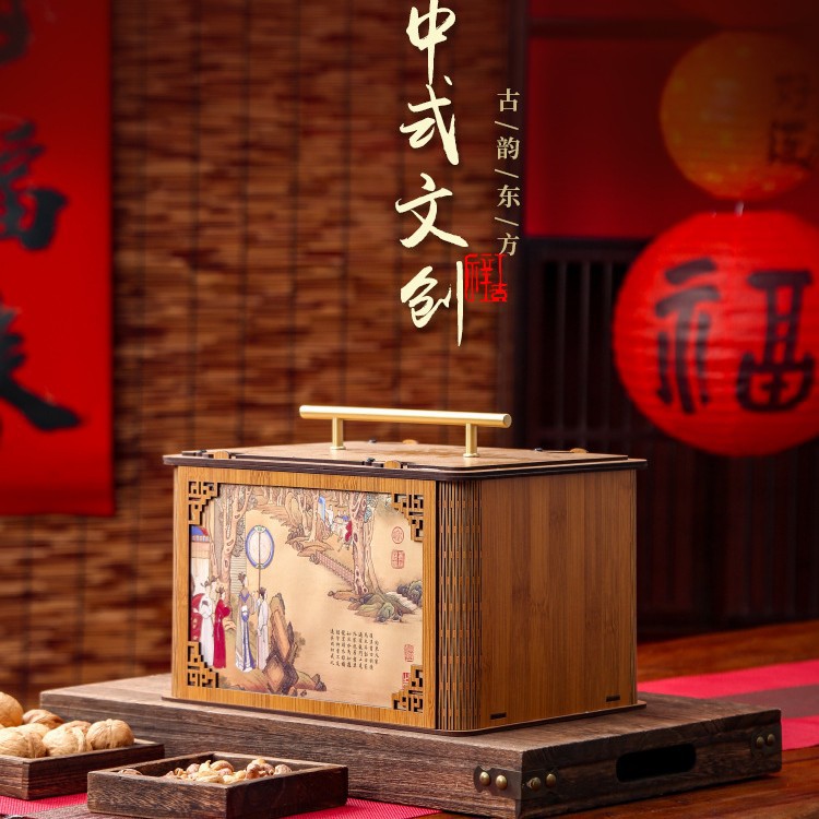 高端创意复古中秋节月饼包装竹木盒土特产手提盒空盒现货礼盒 - 图0