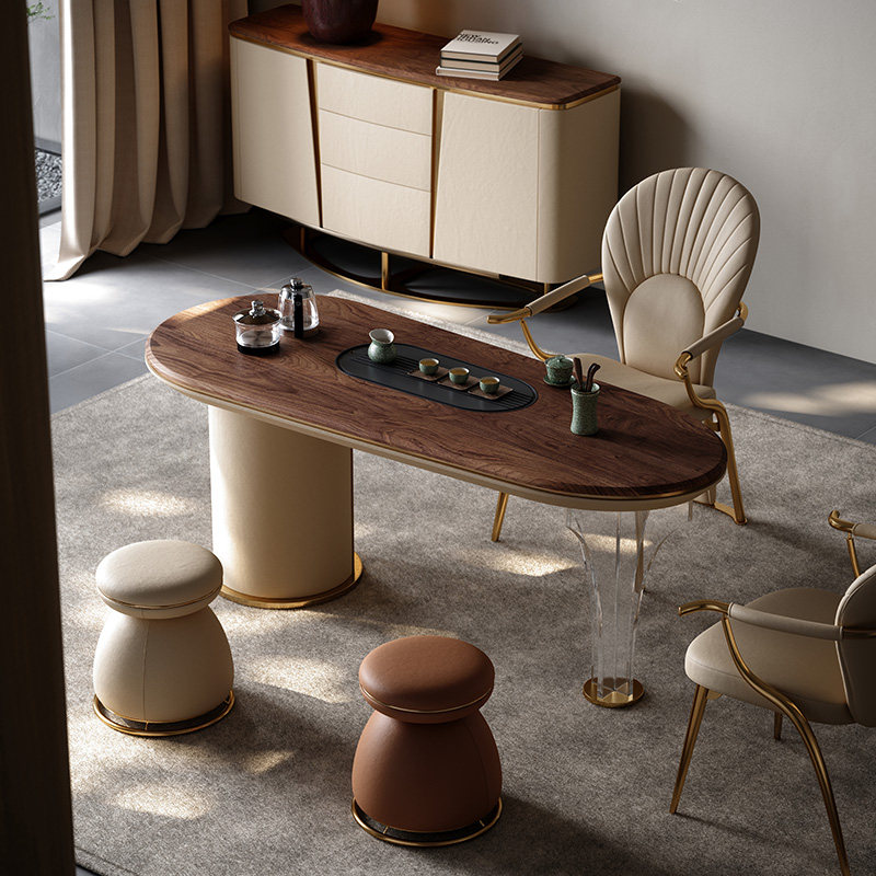 Mobeier 胡桃木实木茶桌椅组合轻奢高级感阳台书桌茶桌一体喝茶台,淘宝优惠券,粉丝福利购,淘宝优惠卷