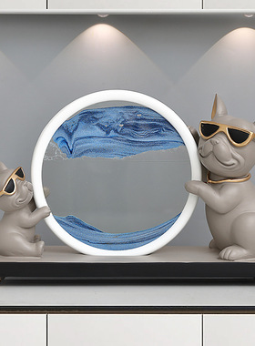 沙漏流沙画摆件轻奢简约现代客厅玄关酒柜电视柜狗装饰品生日礼物