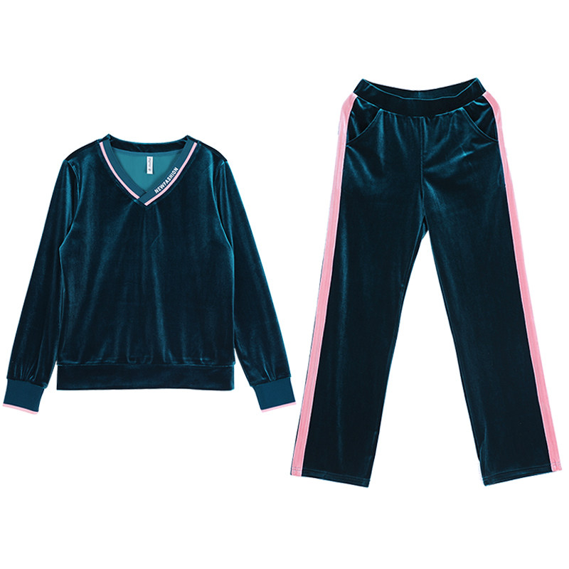 金丝绒套装2020春秋新款气质阔腿裤 韩蔓菲休闲运动套装