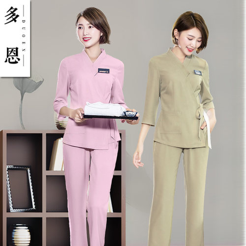 多恩美容院美容师工作服高端开衫夏季spa养生馆按摩足浴技师服 - 图0