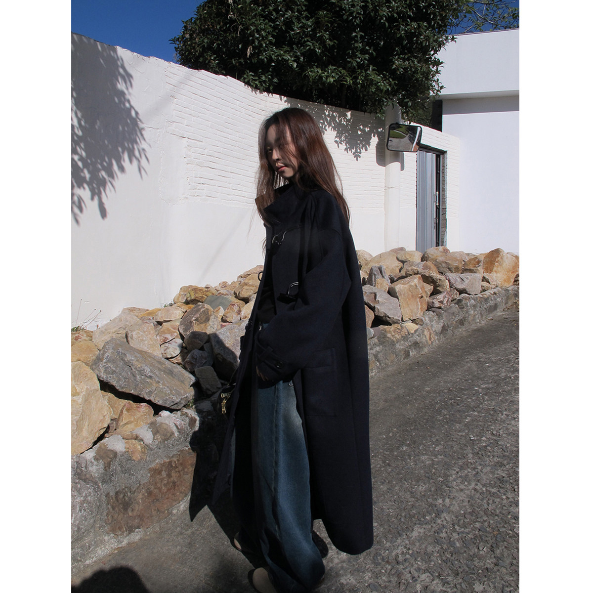 SIXI四喜家 圣马丁学院 重磅立领牛角扣大衣女秋冬宽松廓形长风衣,淘宝优惠券,粉丝福利购,淘宝优惠卷