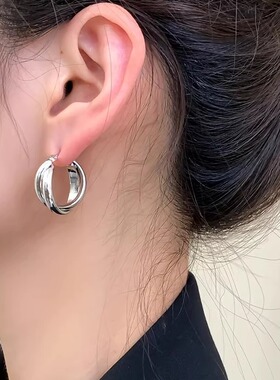 韩国【设计师】欧美ins简约设计耳圈金属圈圈交叉高级感潮人耳环