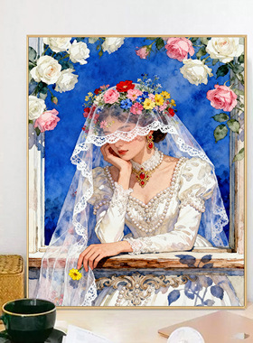 婚纱少女diy数字油画填充涂色填色画油彩手工治愈减压装饰画挂画
