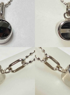 日本中古奢侈品珠宝14k白金镶嵌天然黑钻石圆扣豆豆项链包邮