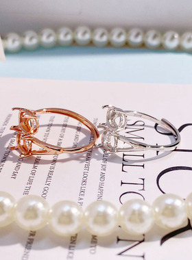 双粒宝石戒指空托哦925纯银女