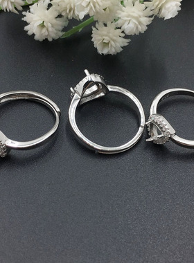 925银戒指空托女款开口戒托三角