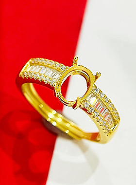 S925纯银个性满钻椭圆形戒指空托