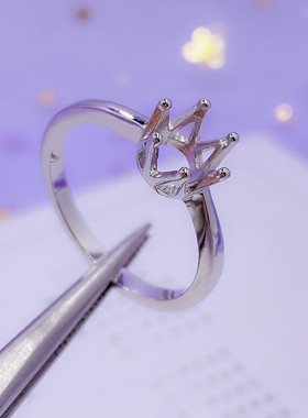 莫桑钻公主戒指空托银托镶嵌加工