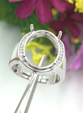 新品925银戒指椭圆形活圈男空托