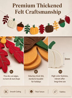 Halloween Fall Pumpkin Felt Garland Thanksgiving Autumn Leaf