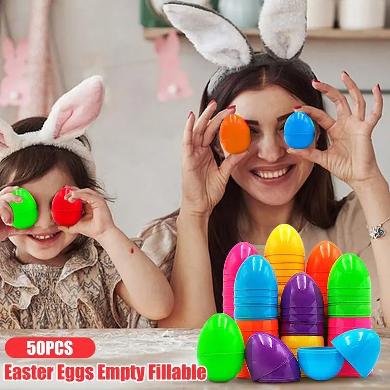 50Pcs Fillable Easter Eggs Easter Empty Eggs Colorful Plasti-图0